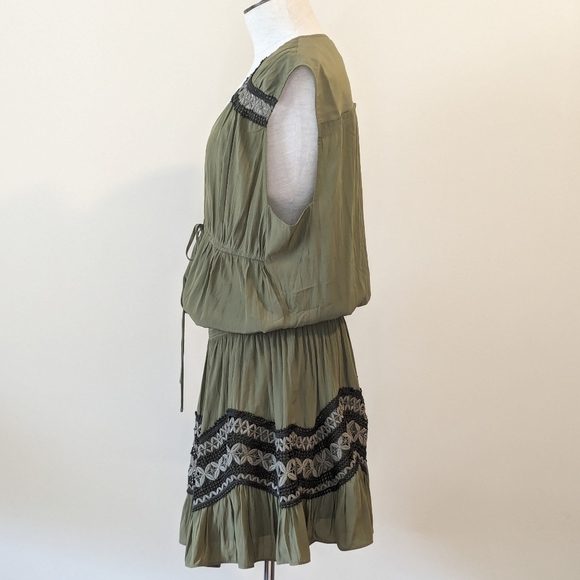 Ramy Brook Isra Mini Dress Sleeveless Deep V Neck Crochet Detail Clover XL NWT - Picture 9 of 16